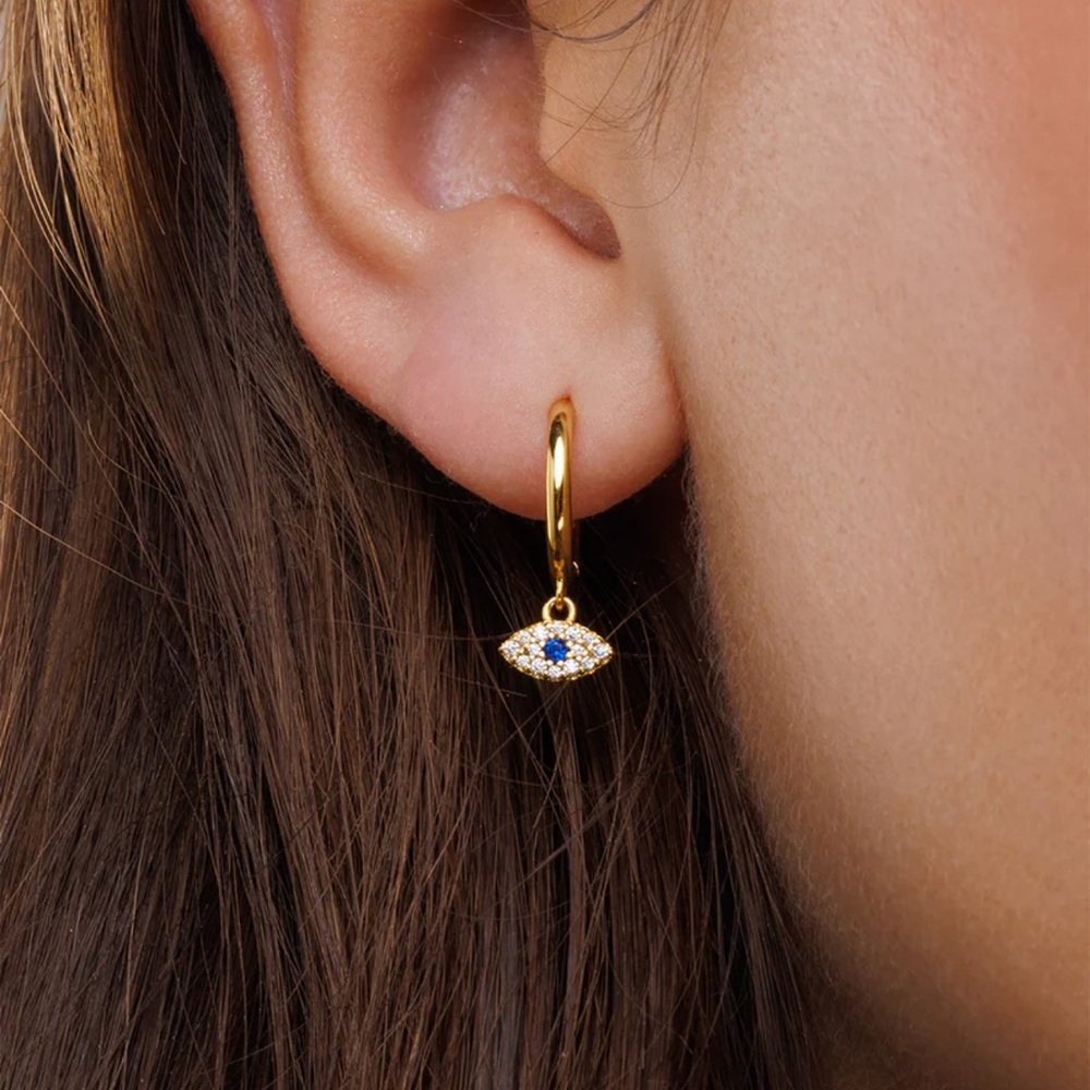Etsy Mini Gold Evil Eye Huggie Hoops 9mm hoop earrings in gold over sterling